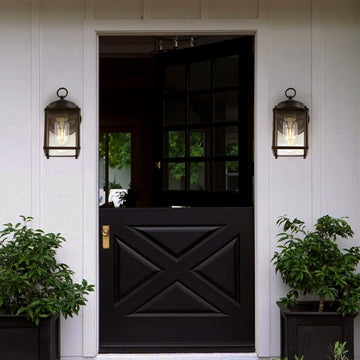 Boston 4.25" Farmhouse Industrial Iron/Glass Outdoor LED Sconce - JONATHAN Y